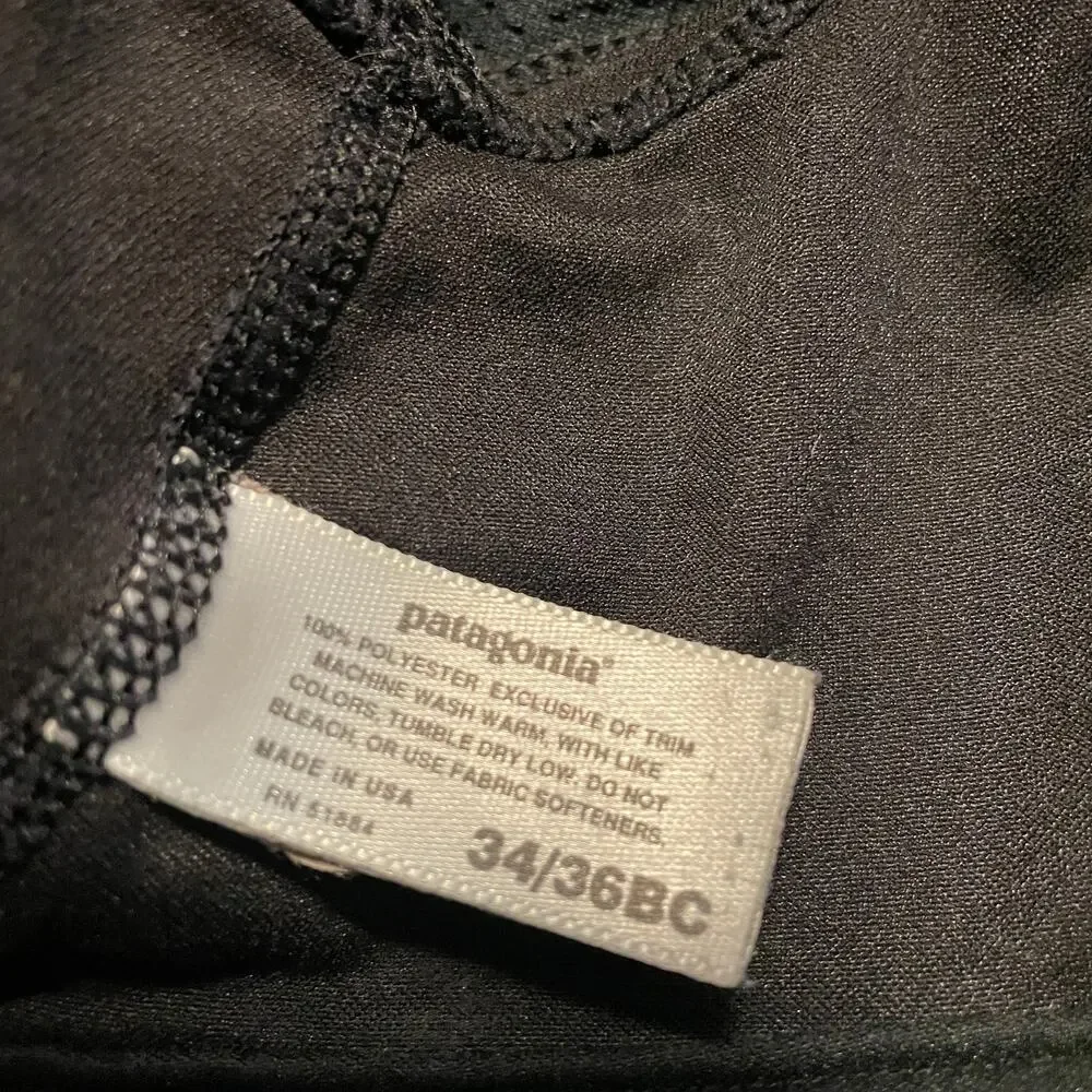 Vintage 90s Patagonia Sports Bra Black 34/36 BC USA Logo Yoga Gym Unpadded Lined